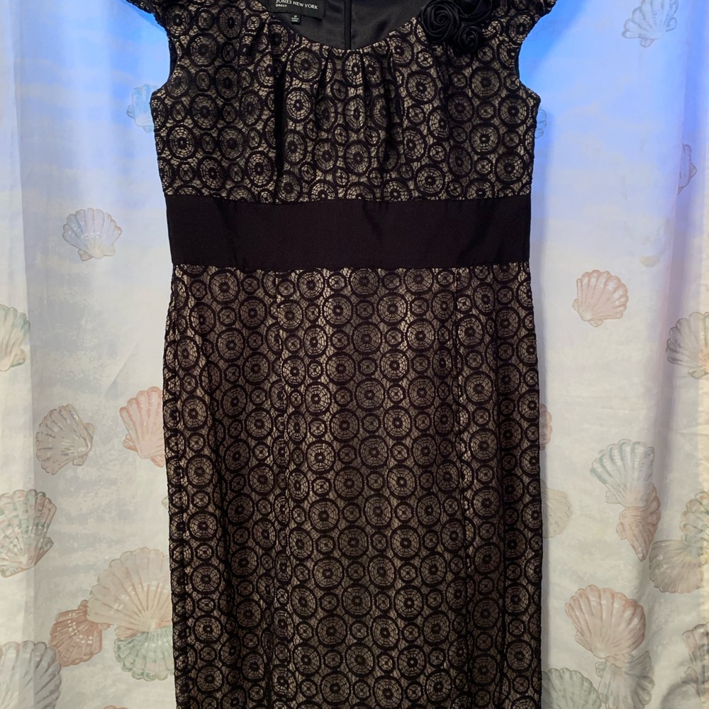 Jones New York Black and Gold Lace Midi Dress